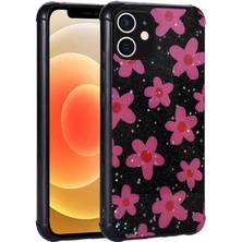 iPhone 11 Uyumlu Simli Desenli Kamera Korumalı Parlak Nrtk Popy Kapak-Çiçek