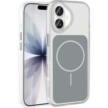 iPhone 17 Kılıf M-Safe Şarj Özellikli Metal Buton Tasarımlı Zore Ikonik Sert Silikon Kapak - Gri