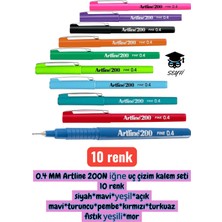 Belirtilmemiş 0.4 mm Artline 200N Iğne Uç Çizim Kalem Seti 10 Renk