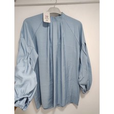 Sofun Yakası Arkadan Bağlamalı Balon Kol Salaş Tunik Gömlek