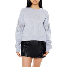 F21 Parlak Taşlı Püsküllü Sweatshirt