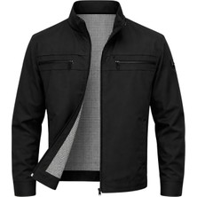 Sivaist Siyah Erkek Pamuk Polyester Karışımlı Çift Göğüs Fermuarlı Su ve Rüzgar Geçirmez Mevsimlik&yazlık Mont