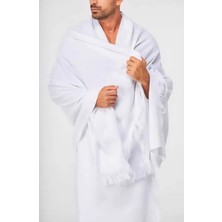 luxurianthome Lüks Erkek Hac Umre Ihram Takımı 110X210 cm - 1400GR Yumuşak Beyaz Pamuk (Iç Göstermez&çantalı)