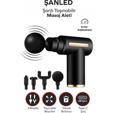 ŞANLED Masaj Tabancası Sporcu Masaj Aleti 4 Başlıklı Şarjlı Titreşimli Sporcu Masaj Tabancası