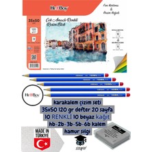 Seyfi Kırtasiye Karakalem Çizim Seti 35X50 120 gr Defter 20 Sayfa 10 Renkli 10 Beyaz Kağıt Hb-2b-3b-5b-6b Kalem