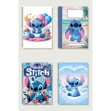 Black-One Stitch Temalı 4'lü Set A5 Metal Spiralli Çizgisiz Kalın Bristol Kapak Kalp Temalı 4'lü Set Defter