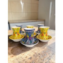 Artistic Quality Dekoratif 6 Kişilik Şık Lale Çini Tasarımlı Tamamen El Yapımı Çay Bardağı Seti