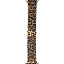 Apple Watch 44MM Krd-01 Leopar Desenli Metal Kordon