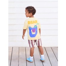 Magu Erkek Çocuk Pamuklu Sarı Ayı Baskılı T-Shirt ve Çizgili Şort Takım - Yazlık