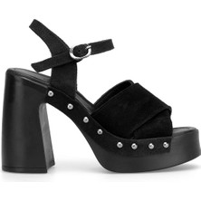 Ayakkabı Fuarı Elit ZYN4128 Kadın Hakiki Süet Deri Platform Ayakkabı Siyah