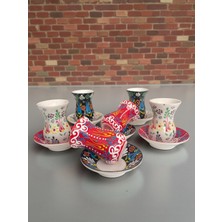 Artistic Quality Dekoratif 6 Kişilik Şık Lale Çini Tasarımlı Tamamen El Yapımı Çay Bardağı Seti