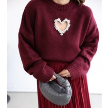 EK ACCESSORY Taşlı Kalp Detaylı Triko Kazak