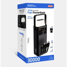 Azurtech Acl PW-112 22.5W Outdoor Hızlı Şarj Powerbank Siyah – 30.000MAH Kapasite, Çoklu USB Çıkış, Dahili Kablolar, LED Ekran & Kamp Lambası