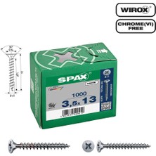 Spax Evrensel Vida 3.5 x 13MM 1.000 Adet Tam Dişli Havşa Başlı Yıldız Z1 Spax-S Versiyon Wırox Kaplama