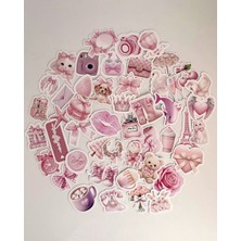 45 Adet Coquette Pembe Sticker Set Bullet Journal Ajanda Tablet Telefon Laptop Etiket Çıkartma