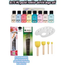 8X75 ml Pastel Renkler Akrilik Boya Seti Fırça Palet Seti