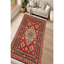 Alanur Home Alanur Kaymaz Yıkanabilir Dijital Baskılı Salon Halısı Yıldız Deri Saçaklı Otantik E6002 Renkli
