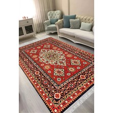 Alanur Home Alanur Kaymaz Yıkanabilir Dijital Baskılı Salon Halısı  Trend Saçaklı Otantik E6002 Renkli