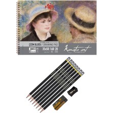 35X50 cm 160 gr Çizim Eskiz Defteri ve 8 Adet Dereceli Kalem Silgi ve Kalemtraş