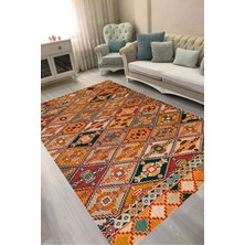 Alanur Home Alanur Kaymaz Yıkanabilir Dijital Baskılı Salon Halısı  Trend Otantik E6004 Renkli