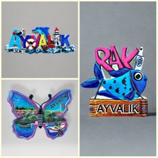 Mundy Ayvalıktemalı Kabartmalı Polyester 3 Lü  Magnet Seti Buzdolabı Süsü (KOD:1095)