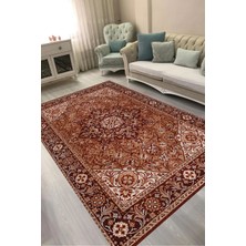 Alanur Home Alanur Kaymaz Yıkanabilir Dijital Baskılı Salon Halısı  Trend Otantik E6001 Renkli