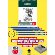 Kara Kalem Çizim Seti 20X30 cm A4 120 gr Defter 30 Sayfa Hb-2b-3b-5b-6b Kalem Hamur Silgi