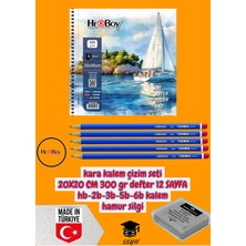Kara Kalem Çizim Seti 20X20 cm 300 gr Defter 12 Sayfa Hb-2b-3b-5b-6b Kalem Hamur Silgi