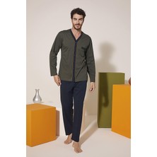Kly 9217 Erkek V Yaka Boydan Düğmeli Pijama Takım