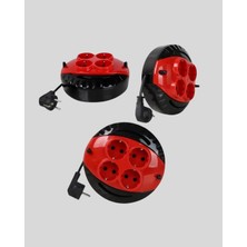 xirshop 3 Metre Uzatma Kablolu 4 Prizli Makara Kırmızı
