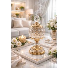 Banum Luxury Lux Kaliteli Altin Renkli Çelik ve Cam Tütsülük