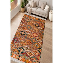 Alanur Home Alanur Kaymaz Yıkanabilir Dijital Baskılı Salon Halısı Yıldız Deri Saçaklı Otantik E6004 Renkli