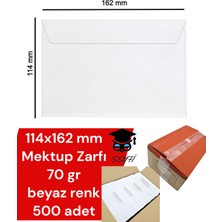 114X162 mm Beyaz Renk Mektup Zarfı 70 gr 500 Adet Kaliteli Kırtasiye Ürünü