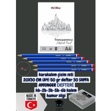 Kara Kalem Çizim Seti 20X30 cm (A4) 50 gr Defter 30 Sayfa Aydınger Defteri Hb-2b-3b-5b-6b Kalemi