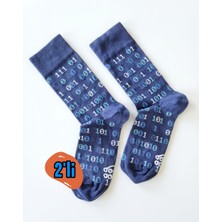 Eminence 2 Çift Unisex Binary Kod Desenli Penye Pamuk Çorap