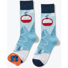 Eminence 2 Çift Unisex Teleferik ve Kar Desenli Penye Pamuk Çorap