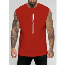 Punix Büyük Beden Özel Seri Dikey Motto Baskılı %100 Pamuk Kolsuz Battal Erkek T-Shirt