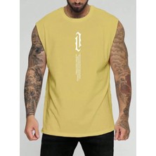 Punix Büyük Beden Özel Seri Dikey Motto Baskılı %100 Pamuk Kolsuz Battal Erkek T-Shirt