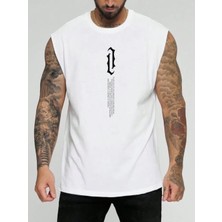 Punix Büyük Beden Özel Seri Dikey Motto Baskılı %100 Pamuk Kolsuz Battal Erkek T-Shirt