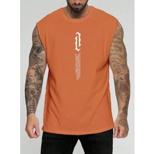 Punix Büyük Beden Özel Seri Dikey Motto Baskılı %100 Pamuk Kolsuz Battal Erkek T-Shirt