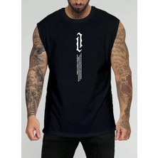 Punix Büyük Beden Özel Seri Dikey Motto Baskılı %100 Pamuk Kolsuz Battal Erkek T-Shirt