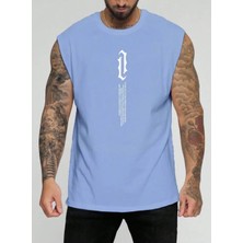 Punix Büyük Beden Özel Seri Dikey Motto Baskılı %100 Pamuk Kolsuz Battal Erkek T-Shirt