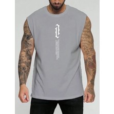 Punix Büyük Beden Özel Seri Dikey Motto Baskılı %100 Pamuk Kolsuz Battal Erkek T-Shirt
