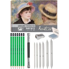 35X50 cm 160 gr Eskiz Defteri Seti 7 Adet Dereceli Kalem Hb-B-2b-3b-4b-5b-6b  Pastel Dağıtıcı ...