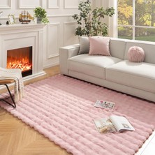 Carpet Dekor Bubble Yumuşak Suni Tavşan Tüyü Halı Pudra-Pembe