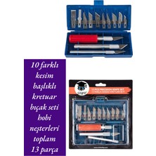 10 Farklı Kesim Başlıklı Kretuar Bıçak Seti Hobi Neşterleri Toplam  13 Parça