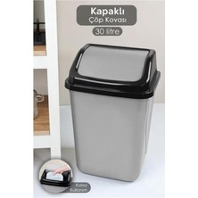 abnturk Plastik Kapaklı 30 Litre Çöp Kovası Ev Ofis Mutfak Banyo Çöp Kovası