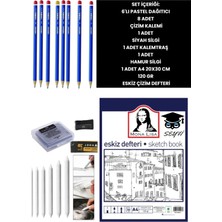 50 Yaprak 120 gr A4 Eskiz Defteri Kara Kalem Pastel Dağıtıcı Çizim Seti Tam Takım
