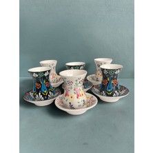 Artistic Quality Dekoratif 6 Kişilik Şık Lale Çini Tasarımlı Tamamen El Yapımı Çay Bardağı Seti