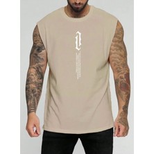 Punix Büyük Beden Özel Seri Dikey Motto Baskılı %100 Pamuk Kolsuz Battal Erkek T-Shirt